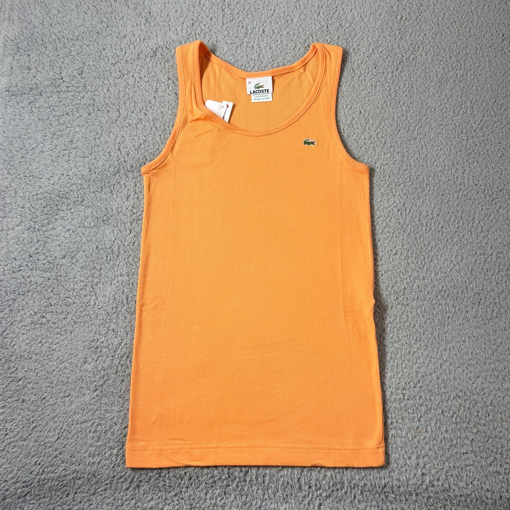 Lacoste Ribbed Tank Top Women US Size M (EU/6) Orange Logo Stretch Vintage NWT